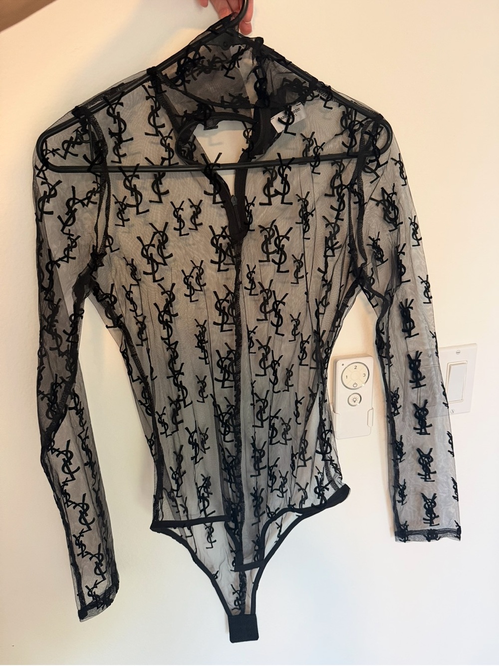 Sheer Black Embroidered Long-Sleeve Bodysuit - Women Tops